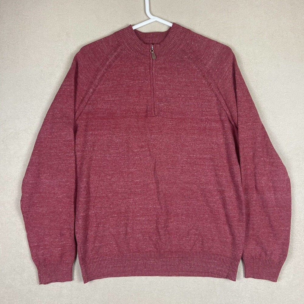 Johnnie-O Mott Mens M Sweater 1/4 Zip Mock Neck Red Embroidered Logo